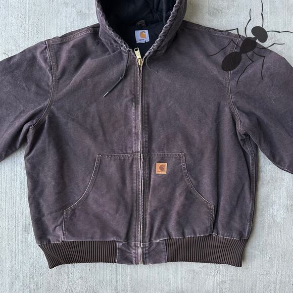 Vintage Y2K Carhartt J130 DKB brown hooded work wear jacket - Picture 3 of 9